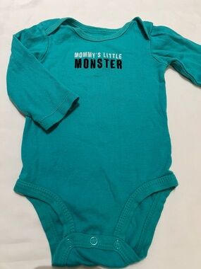 “Bundle 10/$13” carters 6M mommy’s Little Monster Teal Baby Bodysuit